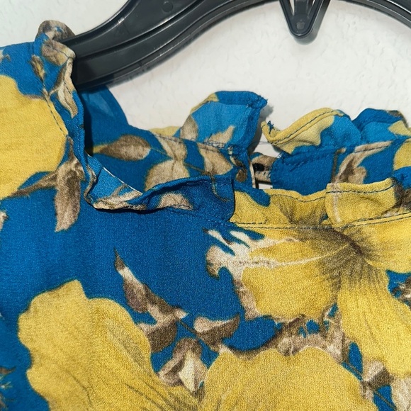 Floral Blue and Yellow Women's Top - Picture 3 of 7